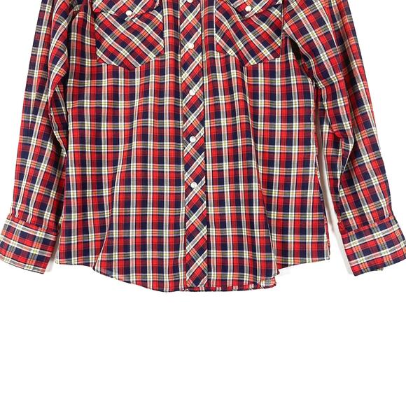 VTG Saturdays In California Men Western Plaid Pearl Snap Shirt Medium Hipster - Picture 3 of 5